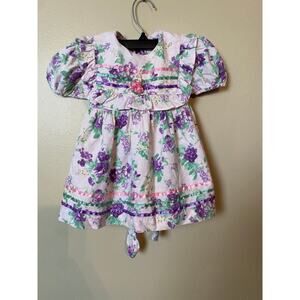 vintage baby girls cottagecore floral dress 24 months pink and purple flowers